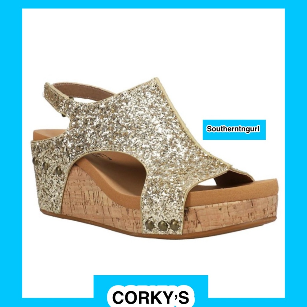 NWT  CORKY'S   Carley " Gold glitter " Wedges Heels
Sandals